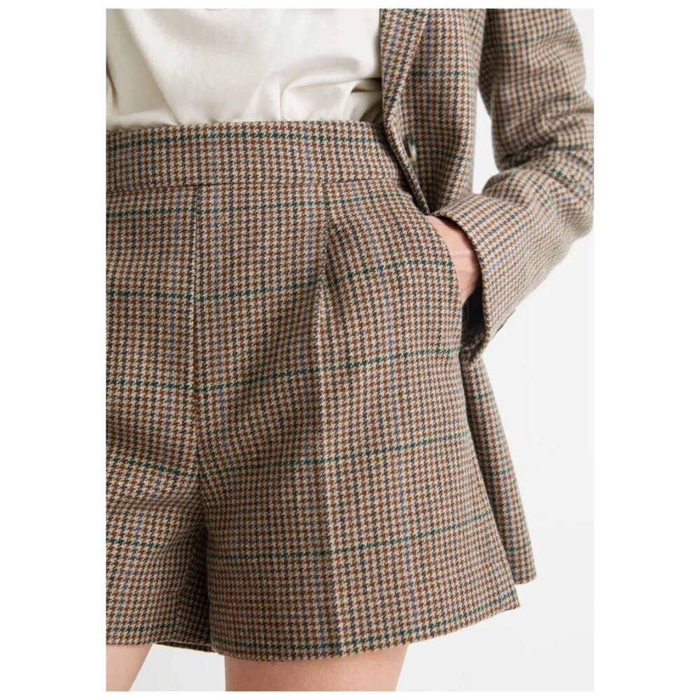 & Other Stories Brown Houndstooth High-Waist Shorts